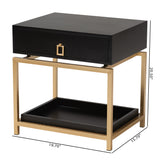 Baxton Studio Melosa Modern Glam and Luxe Black Finished Wood and Gold Metal 1-Drawer End Table