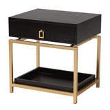 Baxton Studio Melosa Modern Glam and Luxe Black Finished Wood and Gold Metal 1-Drawer End Table