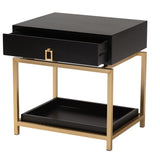 Baxton Studio Melosa Modern Glam and Luxe Black Finished Wood and Gold Metal 1-Drawer End Table