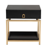 Baxton Studio Melosa Modern Glam and Luxe Black Finished Wood and Gold Metal 1-Drawer End Table