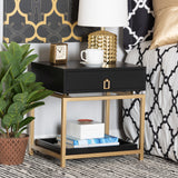 Baxton Studio Melosa Modern Glam and Luxe Black Finished Wood and Gold Metal 1-Drawer End Table