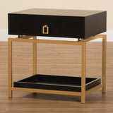 Baxton Studio Melosa Modern Glam and Luxe Black Finished Wood and Gold Metal 1-Drawer End Table