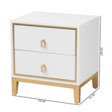 Baxton Studio Donald Modern Glam and Luxe White Finished Wood and Gold Metal 2-Drawer End Table