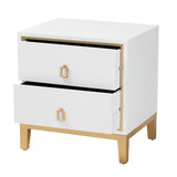 Baxton Studio Donald Modern Glam and Luxe White Finished Wood and Gold Metal 2-Drawer End Table