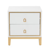 Baxton Studio Donald Modern Glam and Luxe White Finished Wood and Gold Metal 2-Drawer End Table