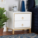 Baxton Studio Donald Modern Glam and Luxe White Finished Wood and Gold Metal 2-Drawer End Table