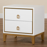 Baxton Studio Donald Modern Glam and Luxe White Finished Wood and Gold Metal 2-Drawer End Table