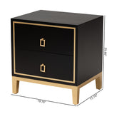 Baxton Studio Donald Modern Glam and Luxe Black Finished Wood and Gold Metal 2-Drawer End Table