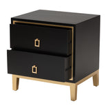 Baxton Studio Donald Modern Glam and Luxe Black Finished Wood and Gold Metal 2-Drawer End Table