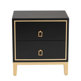 Baxton Studio Donald Modern Glam and Luxe Black Finished Wood and Gold Metal 2-Drawer End Table