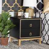 Baxton Studio Donald Modern Glam and Luxe Black Finished Wood and Gold Metal 2-Drawer End Table