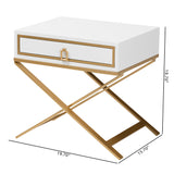 Baxton Studio Lilibet Modern Glam and Luxe White Finished Wood and Gold Metal 1-Drawer End Table