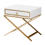 Lilibet Modern Glam and Luxe White Finished Wood and Gold Metal 1-Drawer End Table