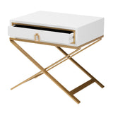 Baxton Studio Lilibet Modern Glam and Luxe White Finished Wood and Gold Metal 1-Drawer End Table