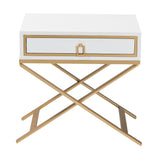 Baxton Studio Lilibet Modern Glam and Luxe White Finished Wood and Gold Metal 1-Drawer End Table