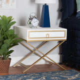 Baxton Studio Lilibet Modern Glam and Luxe White Finished Wood and Gold Metal 1-Drawer End Table