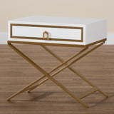 Baxton Studio Lilibet Modern Glam and Luxe White Finished Wood and Gold Metal 1-Drawer End Table