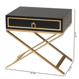 Baxton Studio Lilibet Modern Glam and Luxe Black Finished Wood and Gold Metal 1-Drawer End Table