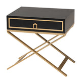 Lilibet Modern Glam and Luxe Black Finished Wood and Gold Metal 1-Drawer End Table