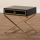 Baxton Studio Lilibet Modern Glam and Luxe Black Finished Wood and Gold Metal 1-Drawer End Table