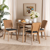 Baxton Studio Denmark Mid-Century Modern Black Fabric and French Oak Brown Finished Rubberwood 5-Piece Dining Set