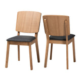 Denmark Mid-Century Modern Black Fabric and French Oak Brown Finished Rubberwood 2-Piece Dining Chair Set