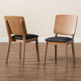 Baxton Studio Denmark Mid-Century Modern Black Fabric and French Oak Brown Finished Rubberwood 2-Piece Dining Chair Set