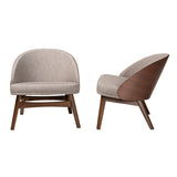 Baxton Studio Lovella Mid-Century Modern Grey Fabric and Walnut Brown Finished Wood 2-Piece Accent Chair Set