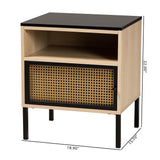 Baxton Studio Felton Mid-Century Modern Two-Tone Black and Gold Metal and Light Brown Finished Wood 1-Door End Table