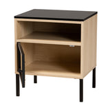 Baxton Studio Felton Mid-Century Modern Two-Tone Black and Gold Metal and Light Brown Finished Wood 1-Door End Table