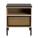 Baxton Studio Felton Mid-Century Modern Two-Tone Black and Gold Metal and Light Brown Finished Wood 1-Door End Table