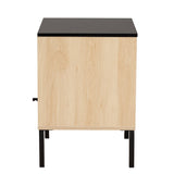 Baxton Studio Felton Mid-Century Modern Two-Tone Black and Gold Metal and Light Brown Finished Wood 1-Door End Table