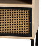 Baxton Studio Felton Mid-Century Modern Two-Tone Black and Gold Metal and Light Brown Finished Wood 1-Door End Table