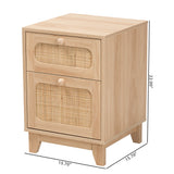 Baxton Studio Elsbeth Mid-Century Modern Light Brown Finished Wood and Natural Rattan 1-Drawer End Table