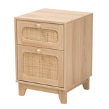 Elsbeth Mid-Century Modern Light Brown Finished Wood and Natural Rattan 1-Drawer End Table