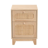 Baxton Studio Elsbeth Mid-Century Modern Light Brown Finished Wood and Natural Rattan 1-Drawer End Table