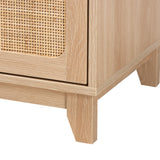 Baxton Studio Elsbeth Mid-Century Modern Light Brown Finished Wood and Natural Rattan 1-Drawer End Table