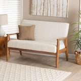 Baxton Studio Stratton Mid-Century Modern Cream Boucle Fabric and Walnut Brown Finished Wood Loveseat White/Walnut Brown BBT8013.16-Maya-Cream/Walnut-LS