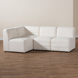 Baxton Studio Maya Modern White Boucle Fabric Modular Sectional Sofa White/Dark Brown BBT8070-Maya-Cream-4PC