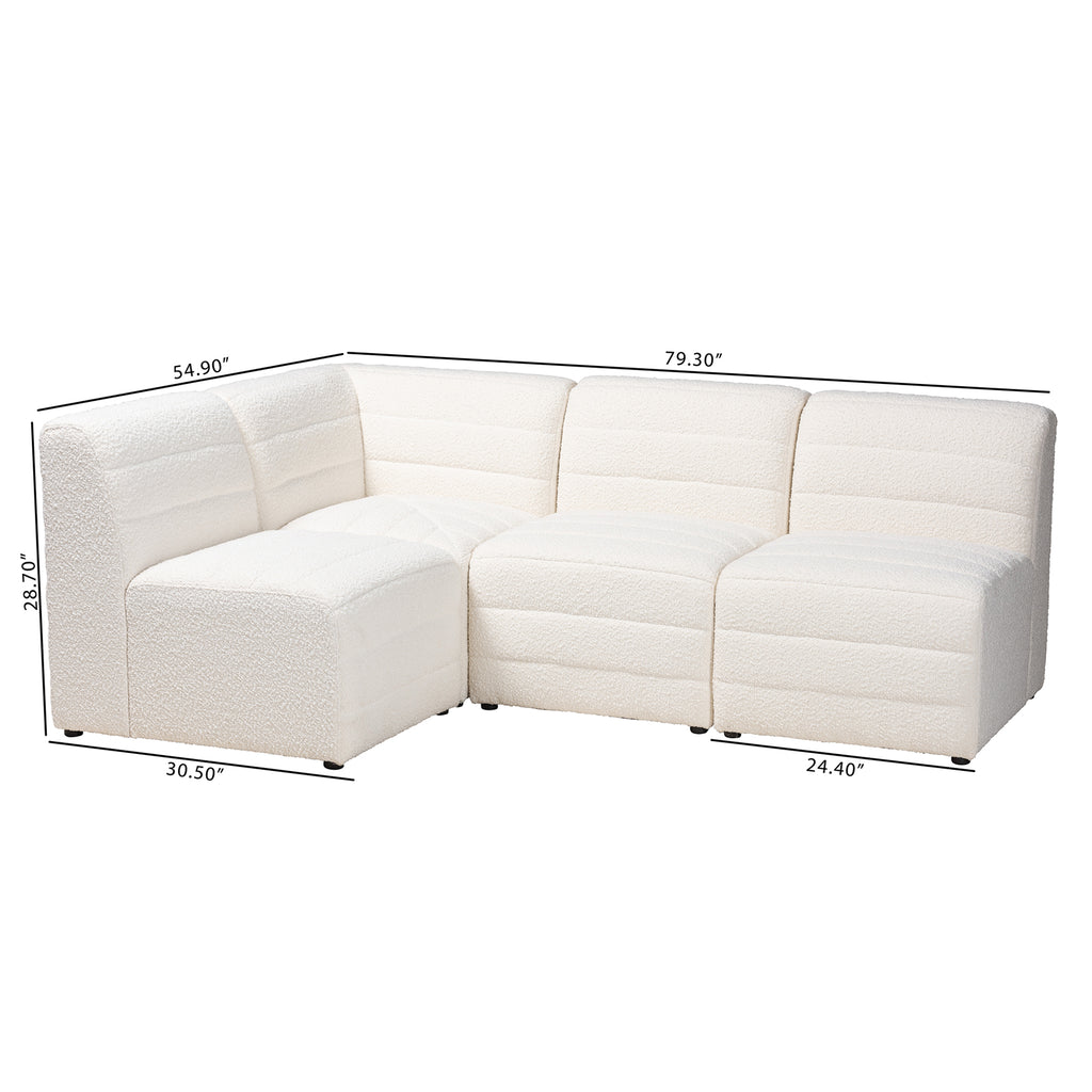 Maya Modern White Boucle Fabric Modular Sectional Sofa English Elm