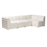 Baxton Studio Maya Modern White Boucle Fabric Modular Sectional Sofa White/Dark Brown BBT8070-Maya-Cream-5PC