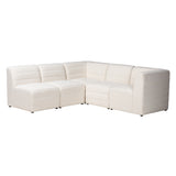 Baxton Studio Maya Modern White Boucle Fabric Modular Sectional Sofa White/Dark Brown BBT8070-Maya-Cream-5PC