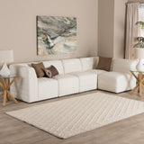 Baxton Studio Maya Modern White Boucle Fabric Modular Sectional Sofa White/Dark Brown BBT8070-Maya-Cream-5PC