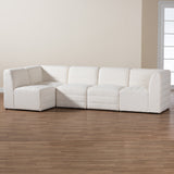 Baxton Studio Maya Modern White Boucle Fabric Modular Sectional Sofa White/Dark Brown BBT8070-Maya-Cream-5PC