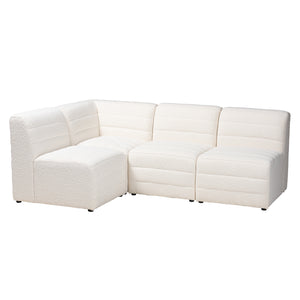 Baxton Studio Maya Modern White Boucle Fabric Modular Sectional Sofa White/Dark Brown BBT8070-Maya-Cream-4PC