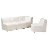 Baxton Studio Maya Modern White Boucle Fabric Modular Sectional Sofa White/Dark Brown BBT8070-Maya-Cream-4PC