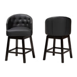Baxton Studio Theron Mid-Century Transitional Black Faux Leather and Espresso Brown Finished Wood 2-Piece Swivel Counter Stool Set