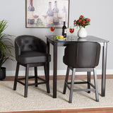 Baxton Studio Theron Mid-Century Transitional Dark Brown Faux Leather and Espresso Brown Finished Wood 2-Piece Swivel Counter Stool Set