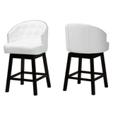 Baxton Studio Theron Mid-Century Transitional White Faux Leather and Espresso Brown Finished Wood 2-Piece Swivel Counter Stool Set