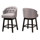 Baxton Studio Theron Mid-Century Transitional Grey Fabric and Espresso Brown Finished Wood 2-Piece Swivel Counter Stool Set
